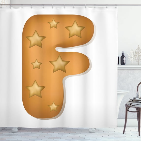 Ambesonne Christmas Alphabet Shower Curtain, Starry F Cookie, 69"Wx70"L, Ginger Almond and White
