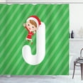 thumbnail image 1 of Ambesonne Christmas Alphabet Shower Curtain, Striped Back J, 69"Wx84"L, Green Dark Coral and White, 1 of 5