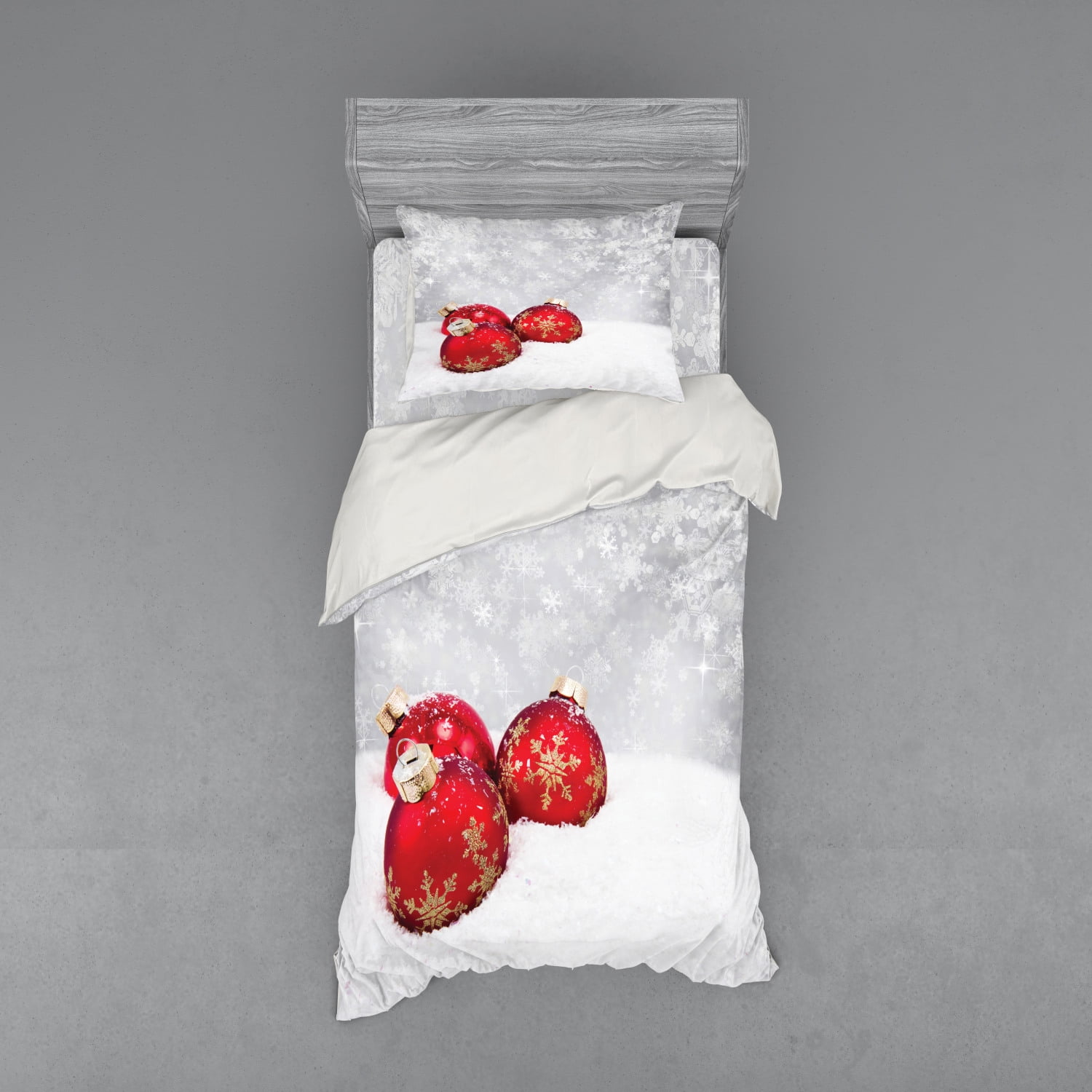 Twin Red and White Christmas Baubles Duvet Cover Set