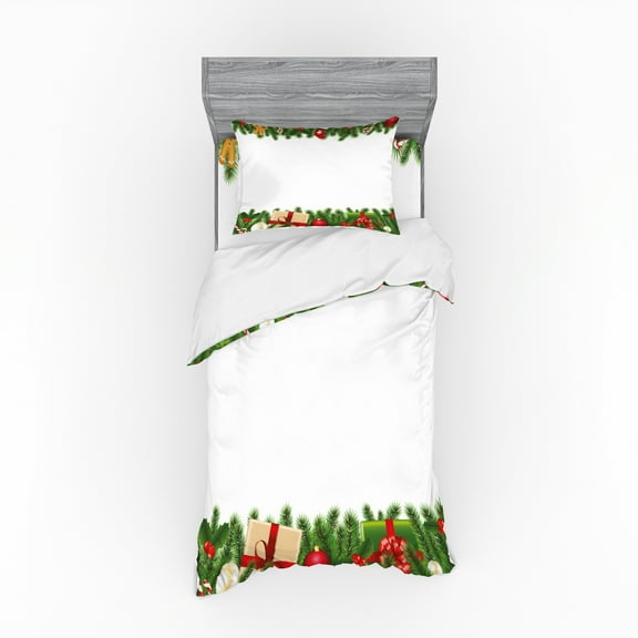 Ambesonne Christmas Bedding Set 3 Pcs, Classic Tree Garland, Twin, Multicolor