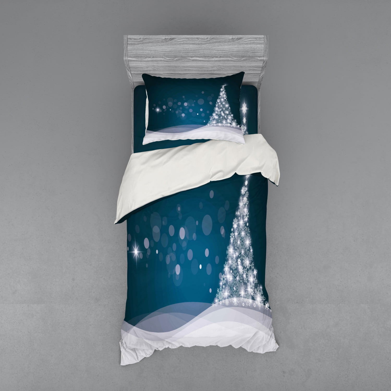 Slate Blue and White Christmas Tree Twin XL Duvet Set