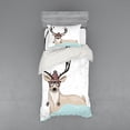 thumbnail image 1 of Ambesonne Christmas Bedding Set 3 Pcs, Hipster Deer with Glasses, Twin, Multicolor, 1 of 2