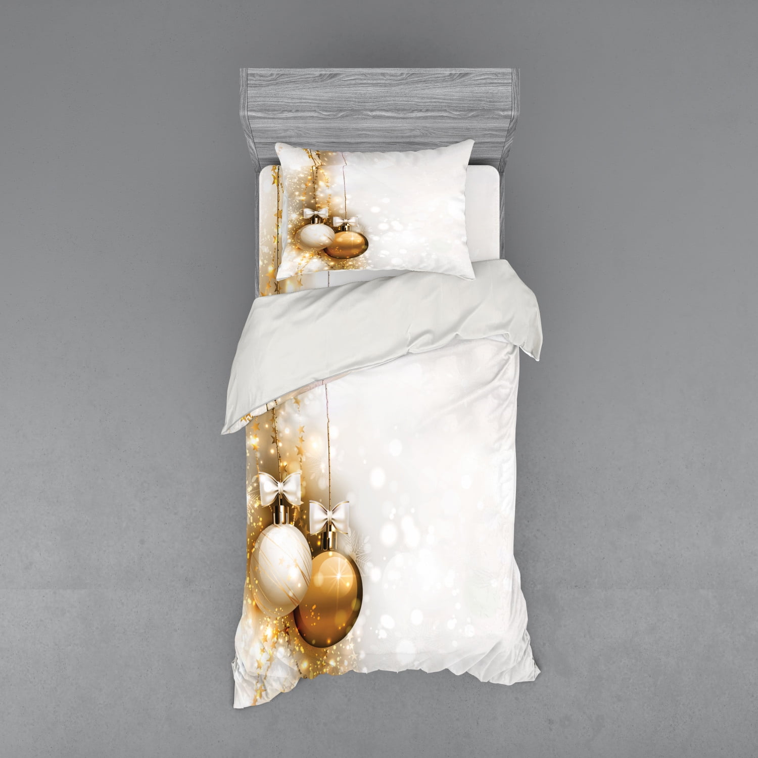 Twin White and Gold Christmas Duvet Cover Set
