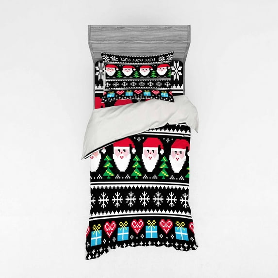 Ambesonne Christmas Bedding Set 3 Pcs, Nordic Retro Borders, Twin XL, Multicolor