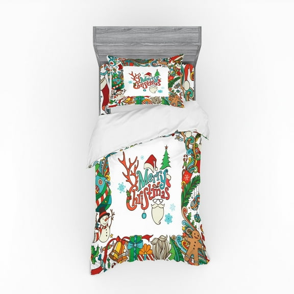 Ambesonne Christmas Bedding Set 3 Pcs, Santa Frame, Twin, Multicolor