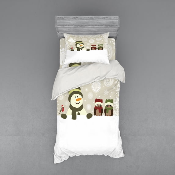 Ambesonne Christmas Bedding Set 3 Pcs, Snowflake Winter Day, Twin, Multicolor