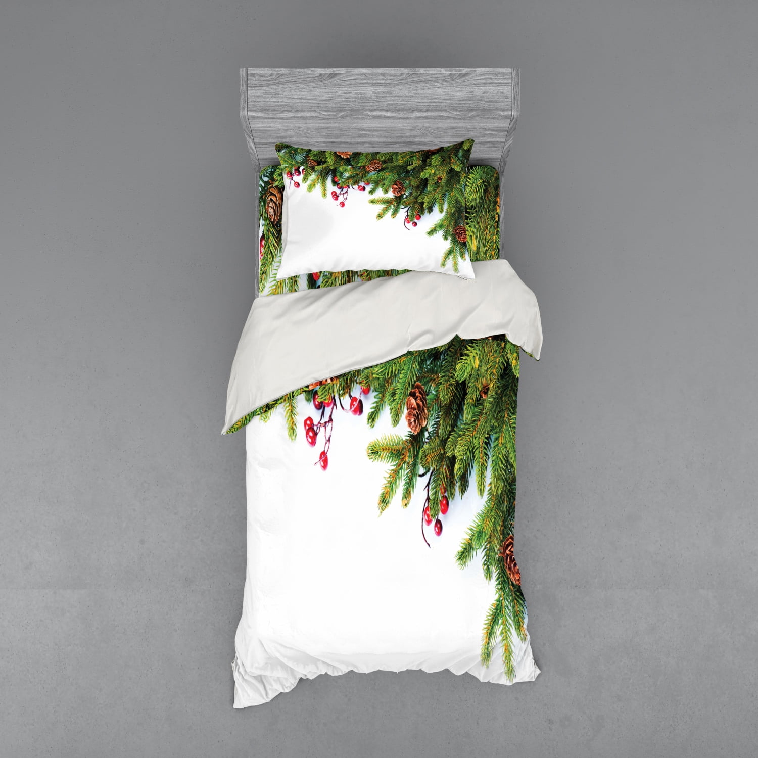 Twin Christmas Tree Branches and Cones Duvet Cover Set