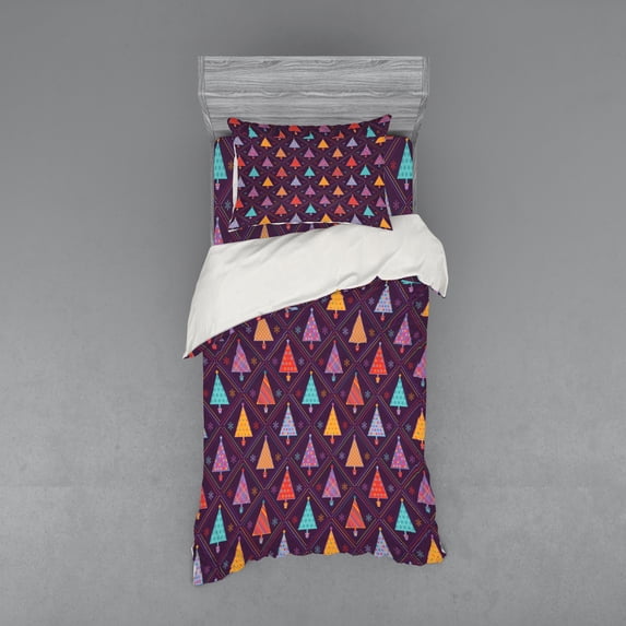 Ambesonne Christmas Bedding Set 3 Pcs, Tree Rhombus, Twin, Multicolor
