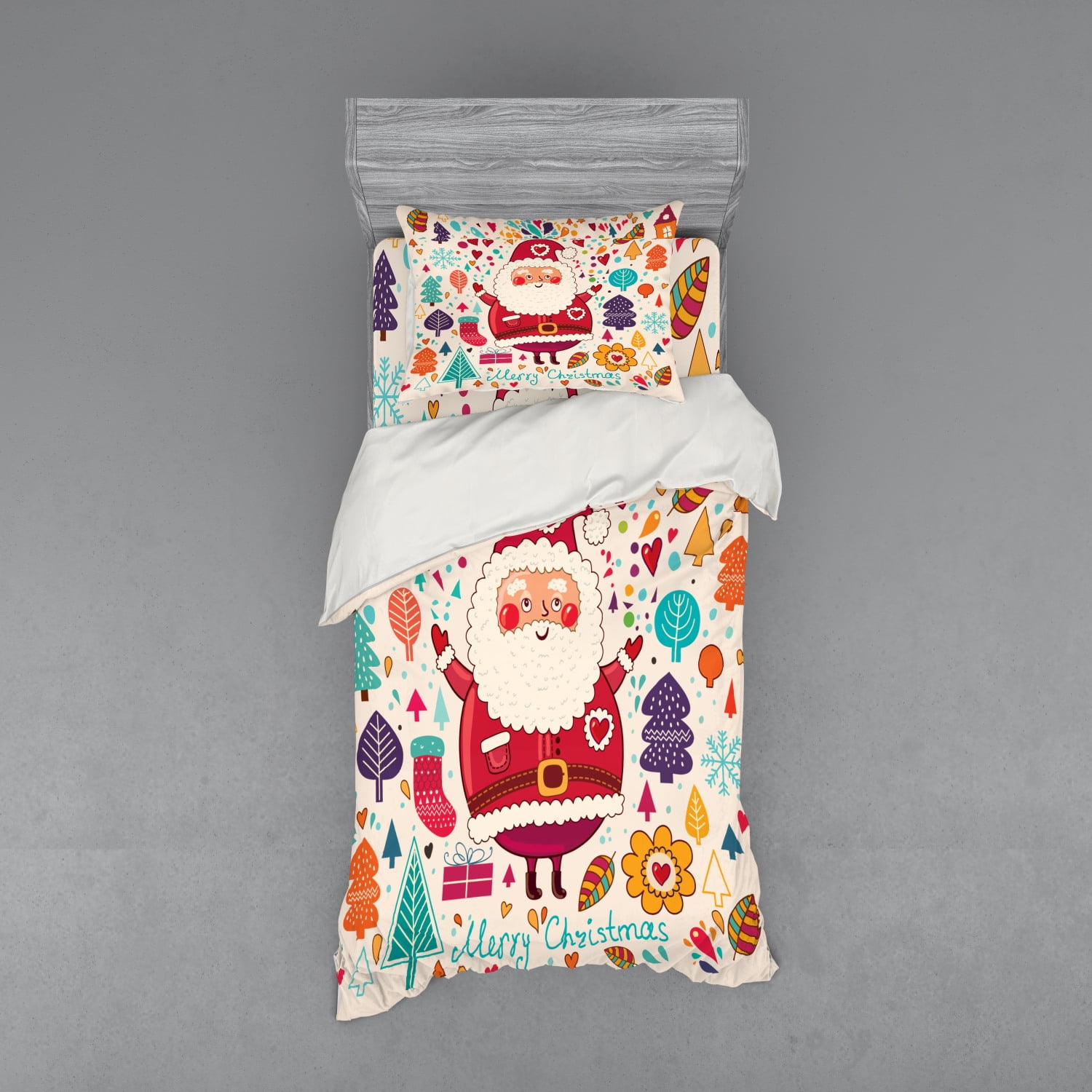 Twin XL Multicolor Christmas Santa Duvet Cover Set