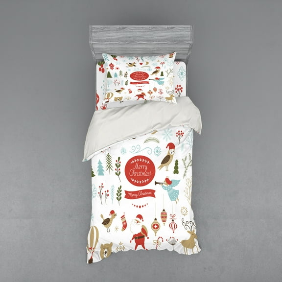 Ambesonne Christmas Bedding Set 3 Pcs, Xmas Elements Design, Twin XL, Multicolor