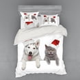 thumbnail image 1 of Ambesonne Christmas Bedding Set 4 Pcs, Animals Red Hats, Queen, White Grey Red, 1 of 2
