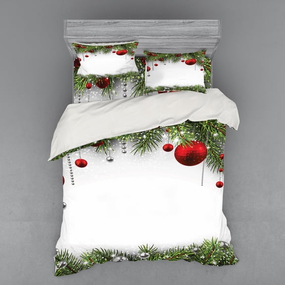 Ambesonne Christmas Bedding Set 4 Pcs, Baulbes Noel Tree, Queen, Multicolor