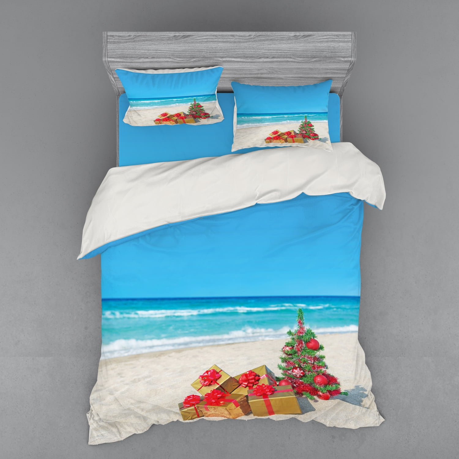 Tropical Christmas Queen Duvet Cover Set with Pillow Shams