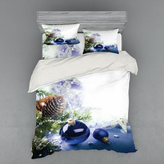 Ambesonne Christmas Bedding Set 4 Pcs, Blue Toned Ornamental, Queen, Multicolor