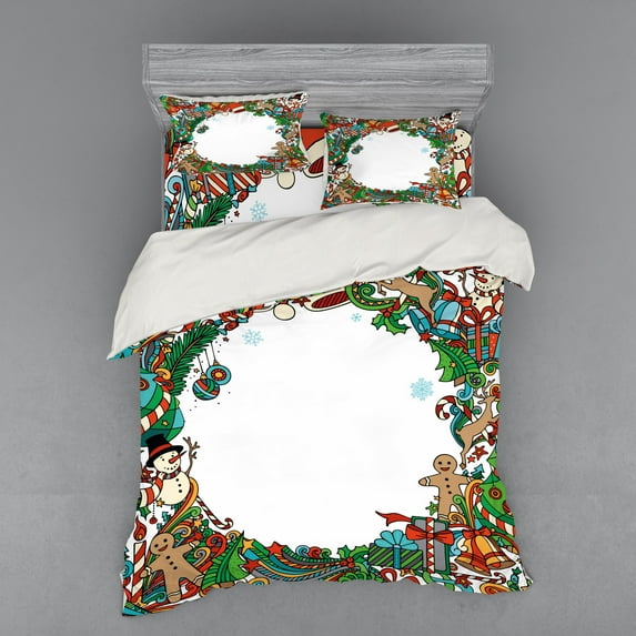 Ambesonne Christmas Bedding Set 4 Pcs, Holiday, Queen, Multicolor