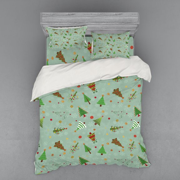 Ambesonne Christmas Bedding Set 4 Pcs, Holiday Tree Pattern, Queen, Multicolor
