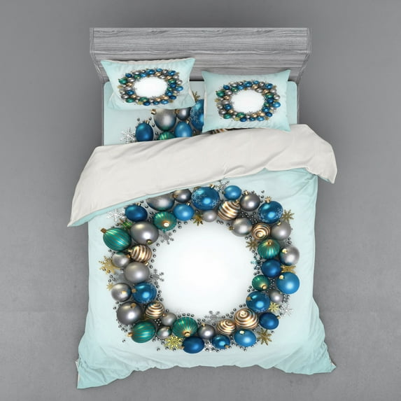 Ambesonne Christmas Bedding Set 4 Pcs, New Years Ornament, Queen, Multicolor