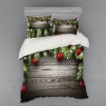 thumbnail image 1 of Ambesonne Christmas Bedding Set 4 Pcs, Red Balls Fir Branch, Queen, Brown and Red, 1 of 2