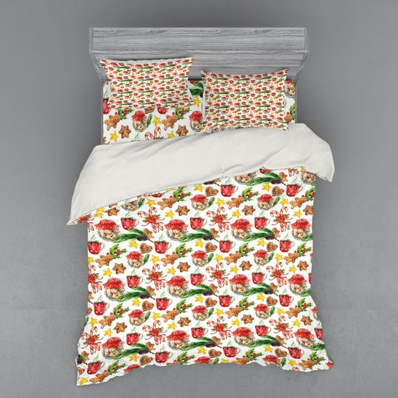 Ambesonne Christmas Bedding Set 4 Pcs, Retro Cookies Candy, Queen, Multicolor