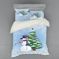 thumbnail image 1 of Ambesonne Christmas Bedding Set 4 Pcs, Snowman and Tree, Queen, Blue Green, 1 of 3