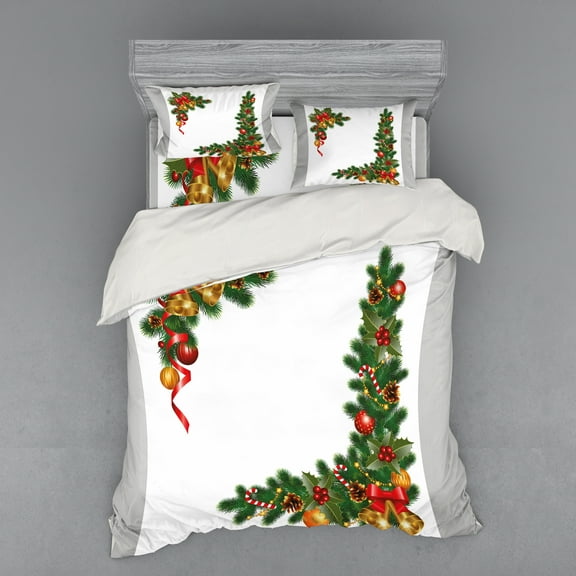 Ambesonne Christmas Bedding Set 4 Pcs, Tree Objects, Queen, Multicolor