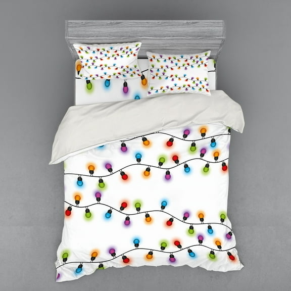 Ambesonne Christmas Bedding Set 4 Pcs, Vibrant Celebratory, Queen, Multicolor