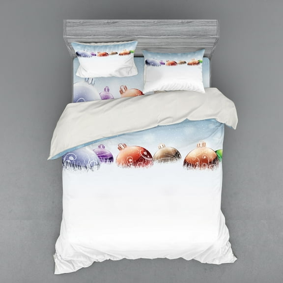 Ambesonne Christmas Bedding Set 4 Pcs, Winter Snow Field, Queen, Multicolor