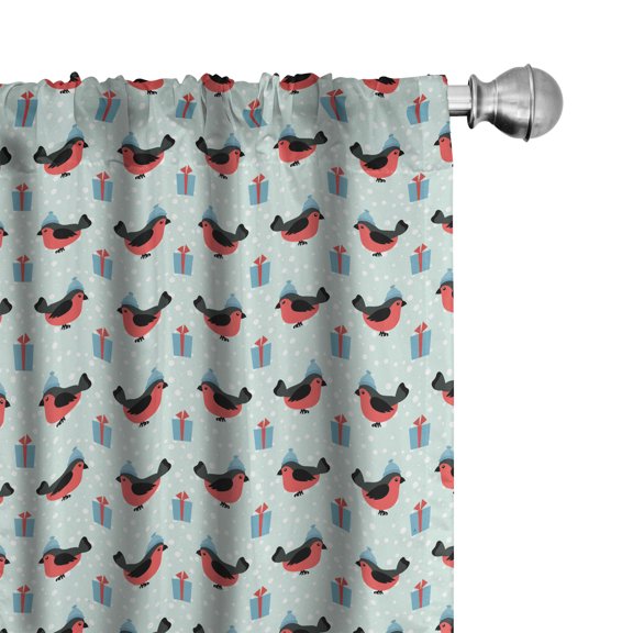 Ambesonne Christmas Curtains, Birds Gift Boxes Dots Art, Pair of 28"x95", Dark Coral Mint Green