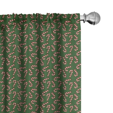 Ambesonne Christmas Curtains, Candy Canes, Pair of 28"x63", Green Red White