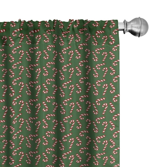 Ambesonne Christmas Curtains, Candy Canes, Pair of 28"x95", Green Red White