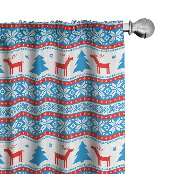 Ambesonne Christmas Curtains, Folk Knit Style Art, Pair of 28"x63", Red Blue