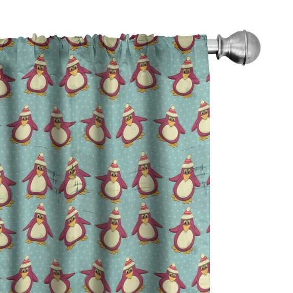 Ambesonne Christmas Curtains, Funny Arctic Penguins, Pair of 28"x63", Multicolor
