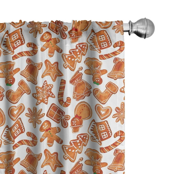Ambesonne Christmas Curtains, Gingerbread Cookie, Pair of 28"x63", Pale Brown and White