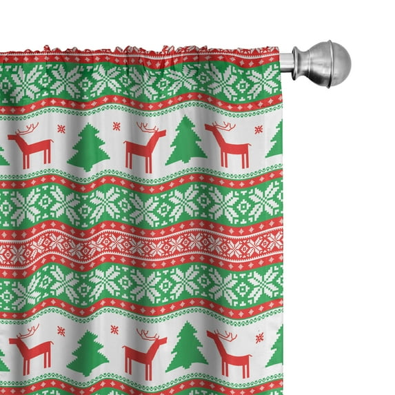 Ambesonne Christmas Curtains, Holiday Season Deer, Pair of 28"x84", Red Green White