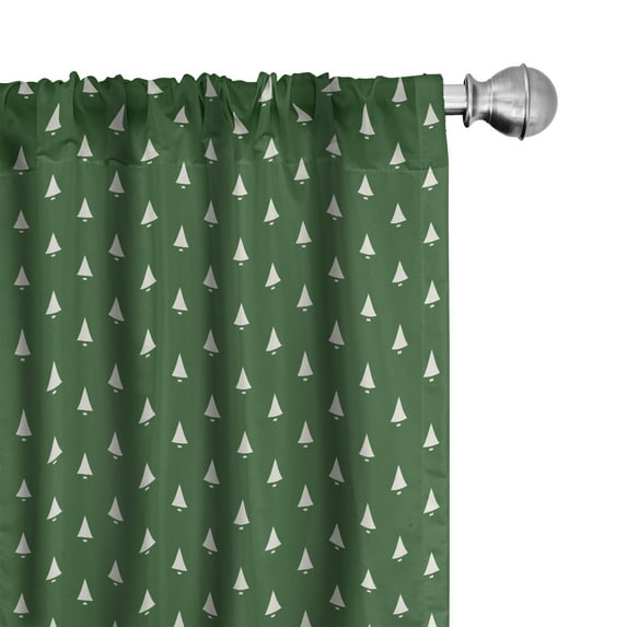 Ambesonne Christmas Curtains, Little Bells, Pair of 28"x95", Green and White