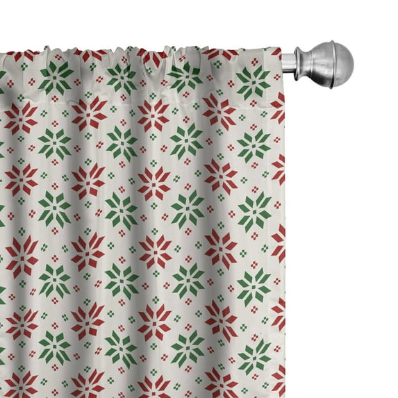 Ambesonne Christmas Curtains, Norwegian Rose, Pair of 28"x63", Red Green White