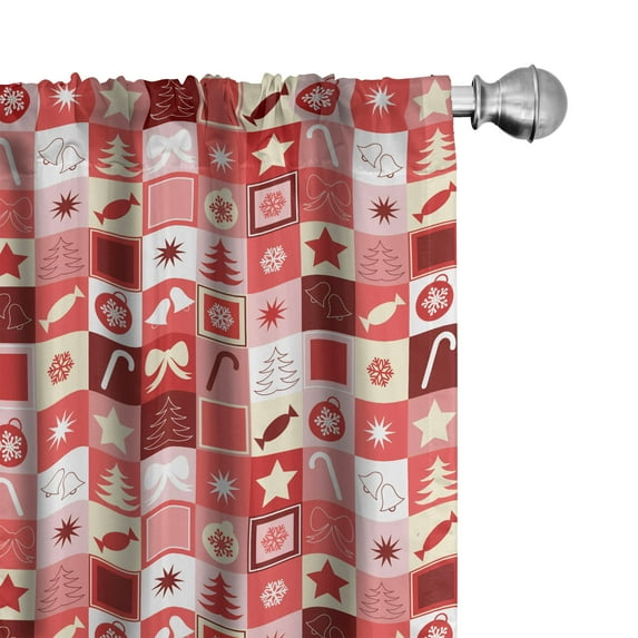 Ambesonne Christmas Curtains, Pink Cone Stars, Pair of 28"x95", Ruby Red White
