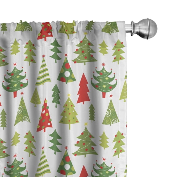 Ambesonne Christmas Curtains, Retro Style Pine Trees, Pair of 28"x84", Lime Green and Dark Coral