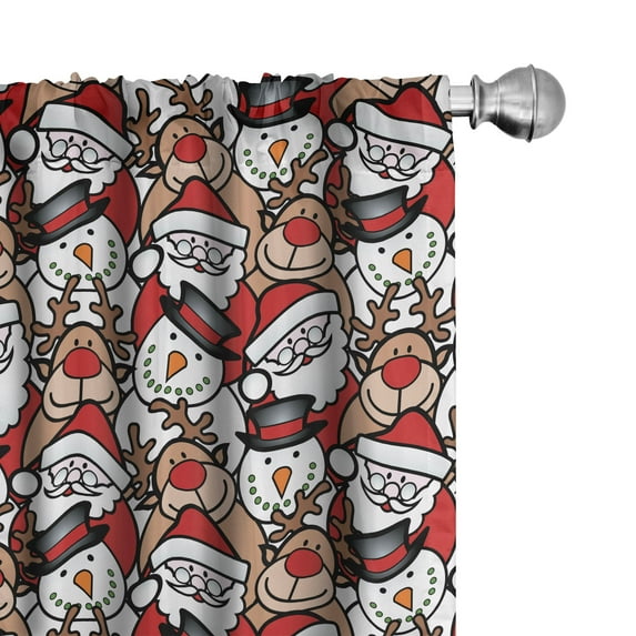 Ambesonne Christmas Curtains, Snowman Reindeer, Pair of 28"x95", Pale Brown White and Red
