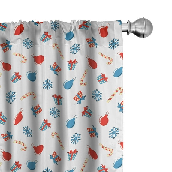 Ambesonne Christmas Curtains, Xmas Cones Ornaments, Pair of 28"x95", Red White and Pale Blue