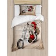 thumbnail image 1 of Ambesonne Christmas Duvet Cover Set, Cool Santa on Bike, Twin, Red and Cream, 1 of 3