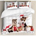 thumbnail image 1 of Ambesonne Christmas Duvet Cover Set, Dog Cat with Presents, 2-Calking, White Brown Red, 1 of 7