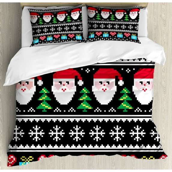 Ambesonne Christmas Duvet Cover Set, Nordic Retro Borders, Queen, Multicolor