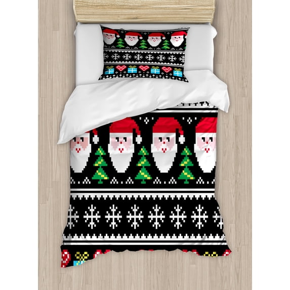 Ambesonne Christmas Duvet Cover Set, Nordic Retro Borders, Twin, Multicolor