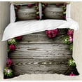 thumbnail image 1 of Ambesonne Christmas Duvet Cover Set, Rustic Balls Branch, King, Brown Pink, 1 of 3