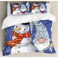 thumbnail image 1 of Ambesonne Christmas Duvet Cover Set, Snowman and Funny Gnome, King, Dark Violet Multicolor, 1 of 3