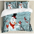 thumbnail image 1 of Ambesonne Christmas Duvet Cover Set, Snowy Winter Tree, 2-Calking, Almond Green Orange, 1 of 7