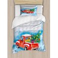 thumbnail image 1 of Ambesonne Christmas Duvet Cover Set, Truck Winter Scenery, Twin, Blue White Red, 1 of 3