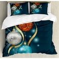 thumbnail image 1 of Ambesonne Christmas Duvet Cover Set, Vivid Balls Ribbons, 2-Calking, Petrol Blue Grey Red, 1 of 3