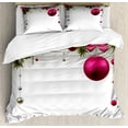 thumbnail image 1 of Ambesonne Christmas Duvet Cover Set, Vivid Fir Twigs Balls, 2-Calking, Magenta Olive Green Grey, 1 of 7